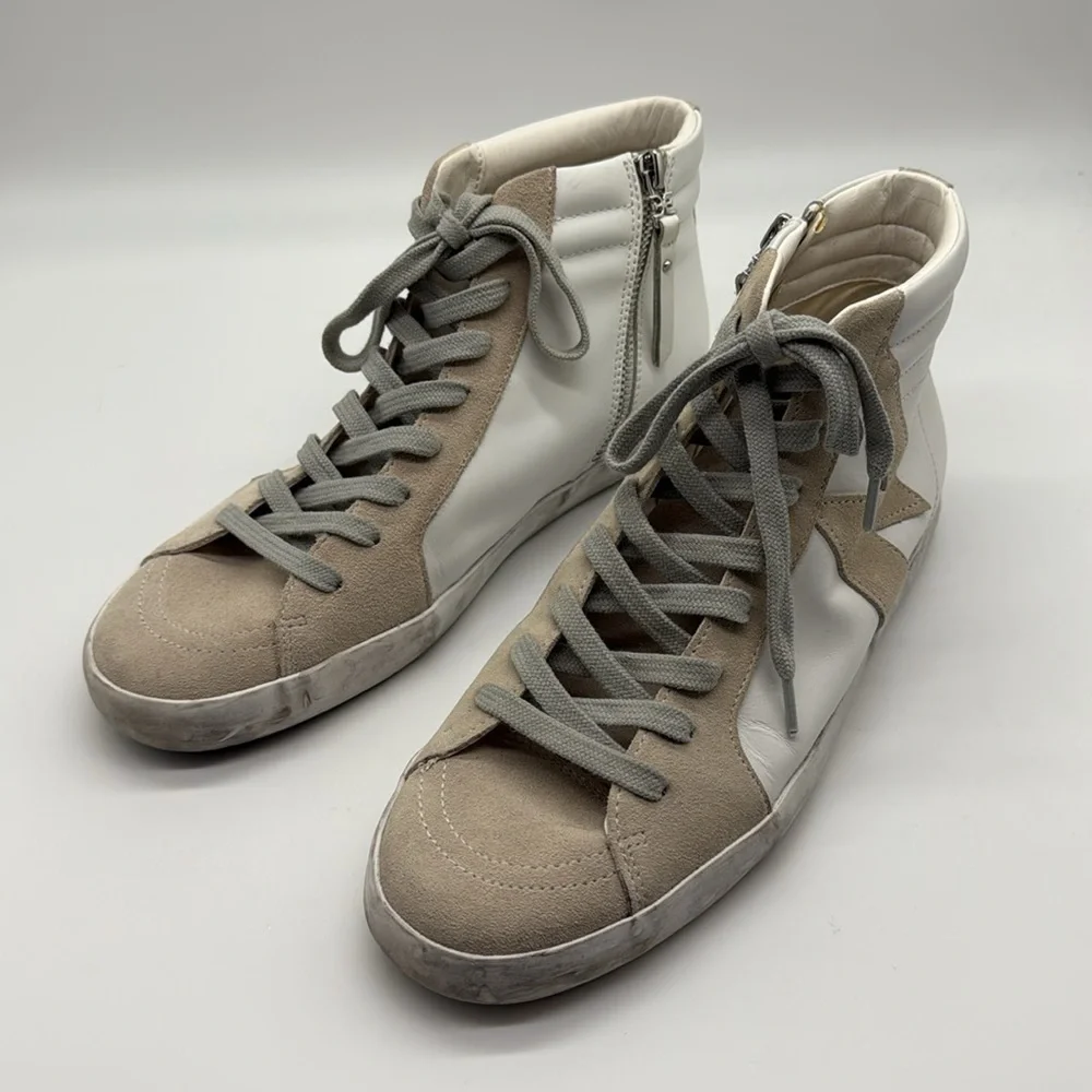 Sam Edelman Avon High-Top Leather & Suede Sneakers in White Size 8.5